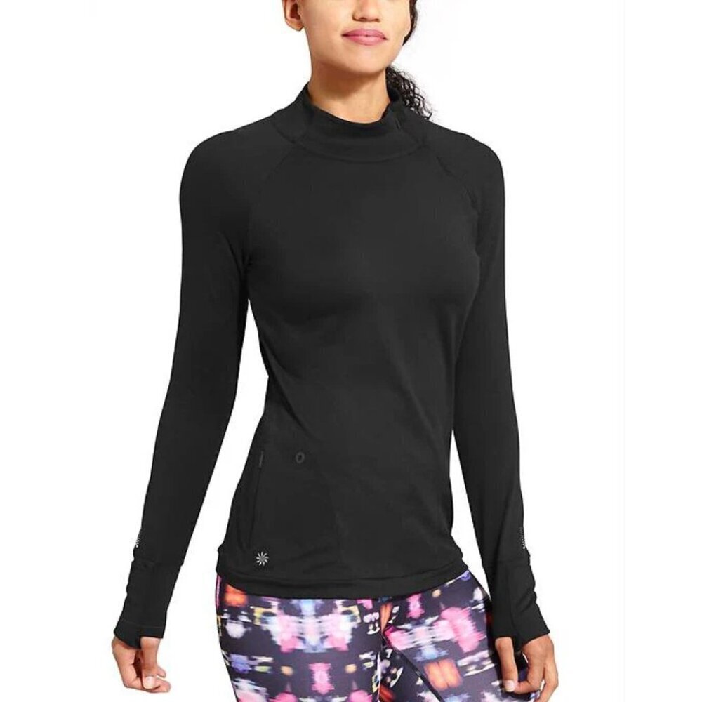 Athleta Black Superluxe Funnel Neck Half Zip Pullover Top - 47206
